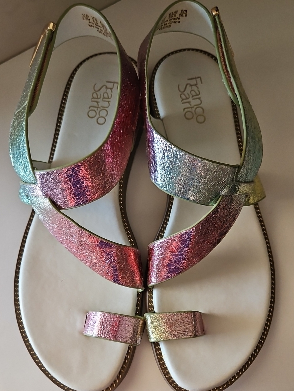 FRANCO SARTO GENSI METALLIC TOE LOOP SANDAKS SZ 9.5